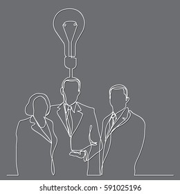 continuous line drawing of business executives with idea