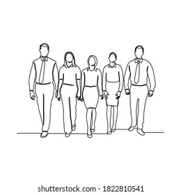 Continuous line drawing of business groups walking forward.