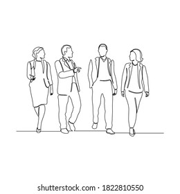 Continuous line drawing of business groups walking forward.