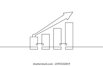 Continuous line drawing of business growth icon. Simple one line art of arrow up, graph, and object symbol