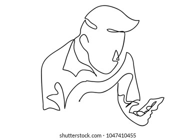 continuous line drawing of business man working on mobile Modern technology concept illustrated vector