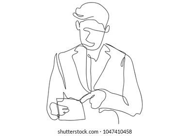 Continuous Line Drawing Business Man Working Stock Vector (Royalty Free ...