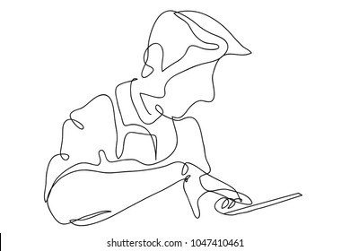 continuous line drawing of business man working on mobile Modern technology concept illustrated vector