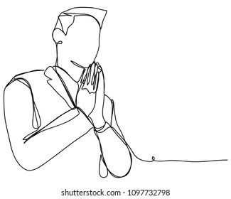 continuous line drawing of Business Man prayer