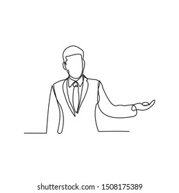 continuous line drawing of business man thinking