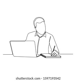 continuous line drawing of business man with laptop vector illustration