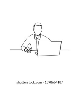 continuous line drawing of business man with laptop vector illustration
