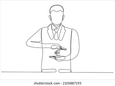 
continuous line drawing of a business man holding a euro sign