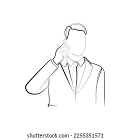 Continuous line drawing of a business man making a cell phone call. concept of men in one line. artwork of a man making a cell phone call in one line style.
