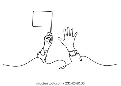 continuous line drawing of business man hand holding help sign 