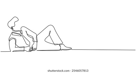 continuous line drawing of business man lying on the floor.single line drawing of business man relaxing on the floor.single line vector illustration.isolated white background