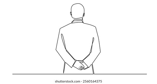 continuous line drawing of business man facing back.one line drawing of mature man in suit facing back.single line vector illustration