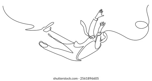 continuous line drawing of business man falling.one line drawing of man in suit falling from height.single line vector illustration.isolated white background