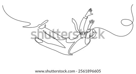 continuous line drawing of business man falling.one line drawing of man in suit falling from height.single line vector illustration.isolated white background