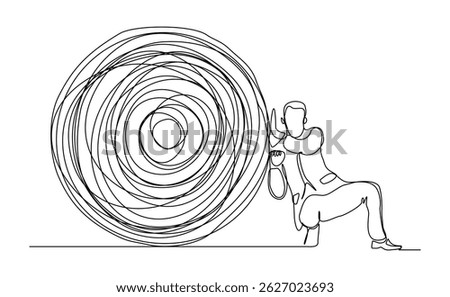 continuous line drawing of business man push stone rock obstacle sketch editable stroke vector illustration