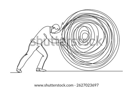 continuous line drawing of business man push stone rock obstacle sketch editable stroke vector illustration