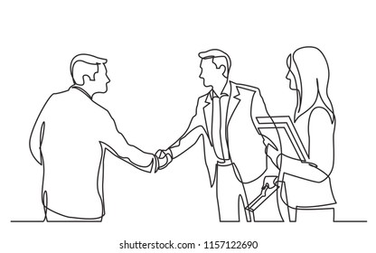 Continuous Line Drawing Of Business Meeting With Handshake