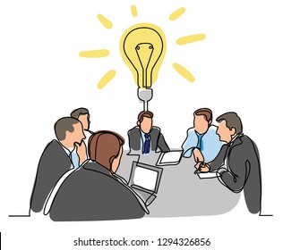 continuous line drawing of business meeting with idea