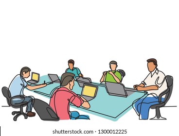 continuous line drawing of business meeting