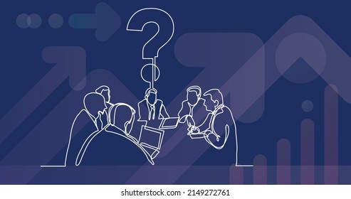 continuous line drawing of business meeting with a questions