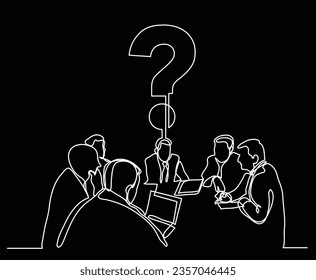 continuous line drawing of business meeting with a questions
