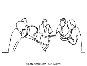 Continuous Line Drawing Of Business Meeting