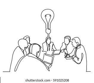 continuous line drawing of business meeting with idea