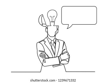 Continuous line, drawing of business people thinking ideas. Marketing Concept Business is filling up illustrated vector