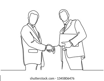 línea continua de personas de negocios que se encuentran con apretón de manos. 
