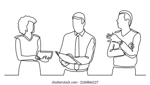 continuous line drawing of business people talking
