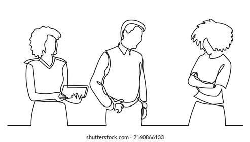 continuous line drawing of business people talking