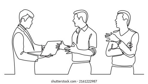 continuous line drawing of business people talking