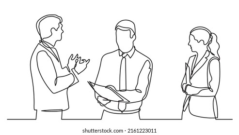 continuous line drawing of business people talking