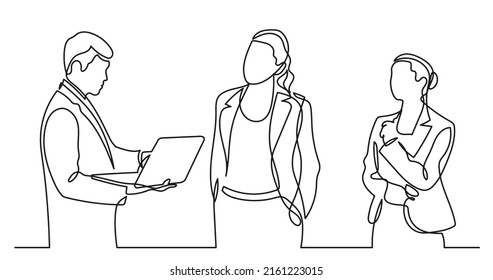 continuous line drawing of business people talking