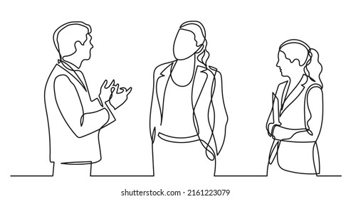 continuous line drawing of business people talking