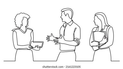 continuous line drawing of business people talking