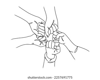 Continuous line drawing of business people teamwork. Vector illustration.