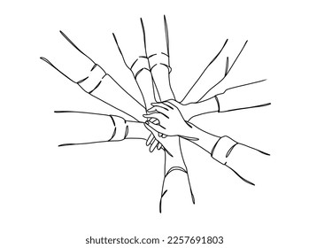 Continuous line drawing of business people teamwork. Vector illustration.