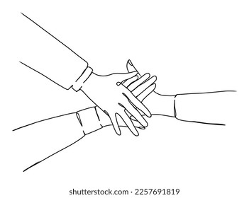 Continuous line drawing of business people teamwork. Vector illustration.