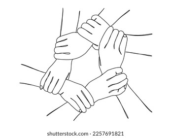 Continuous line drawing of business people teamwork. Vector illustration.