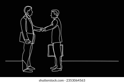 continuous line drawing of business people meeting handshake