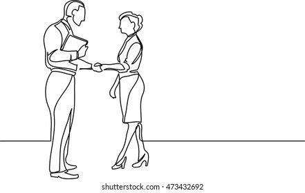 Continuous Line Drawing Of Business People Meeting Handshake