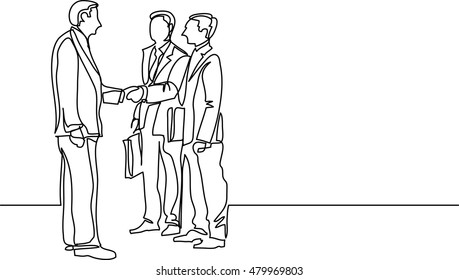 continuous line drawing of business people meeting handshake
