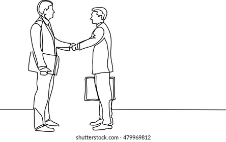 continuous line drawing of business people meeting handshake