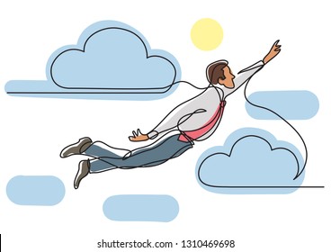 continuous line drawing of business person - flying in the sky