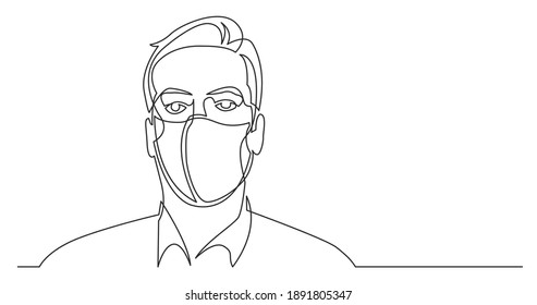 continuous line drawing of business person wearing face mask