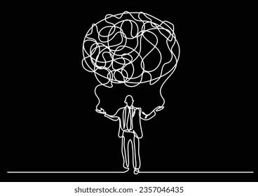 continuous line drawing of business person creating cloud of senses