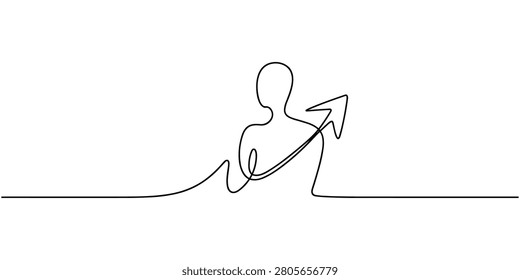 Continuous Line Drawing of Business Person with Upward Arrow Career Growth Illustration