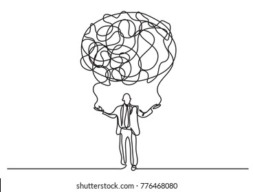 continuous line drawing of business person creating cloud of senses