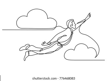 Continuous Line Drawing Of Business Person - Flying In The Sky